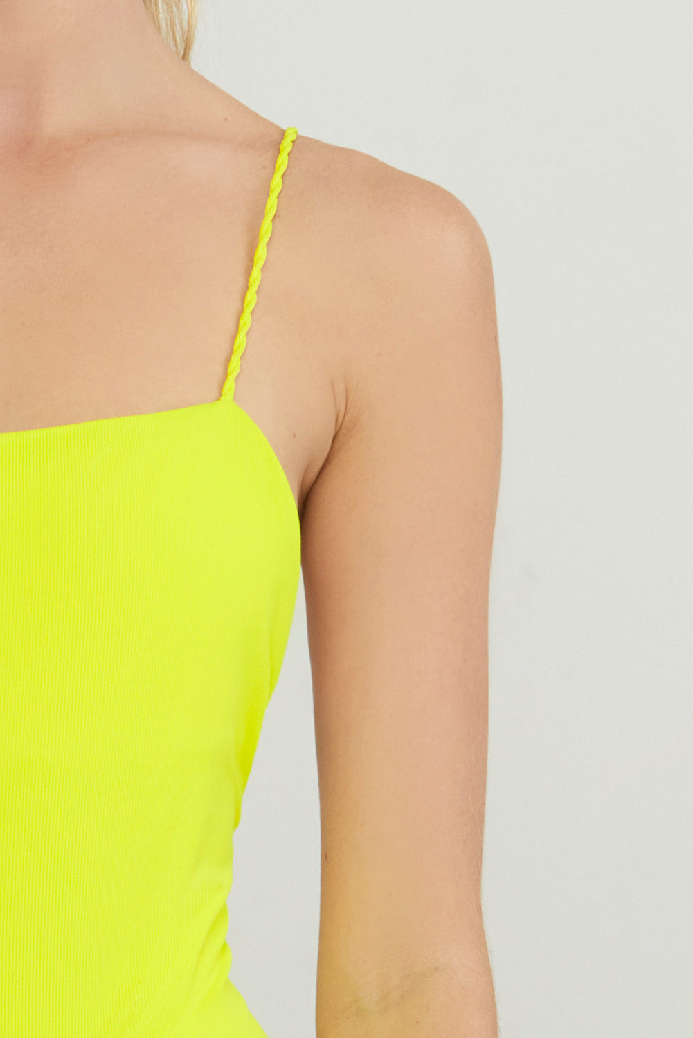 
                  
                    bright yellow square neck ribbed one piece swimsuit
                  
                