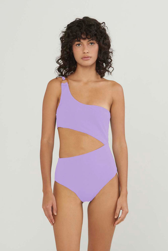 lilac purple one shoulder monokini swimsuit