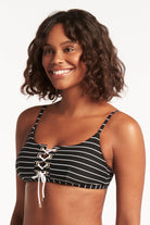 Striped Laced Up Bikini Top