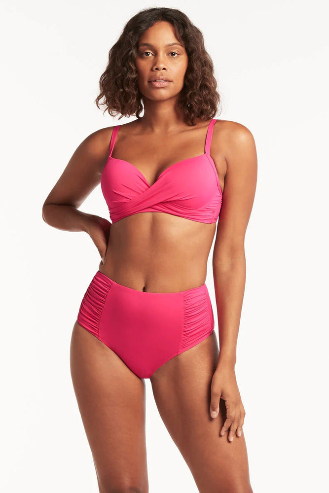 Neon pink high waisted bikini bottoms shop