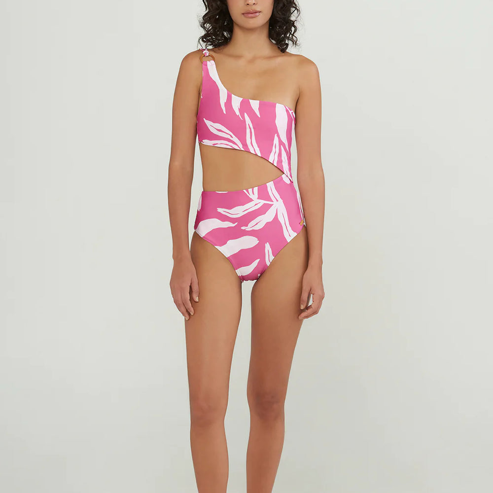 
                  
                    Pink Side Cut Out One Shoulder One Piece 
                  
                