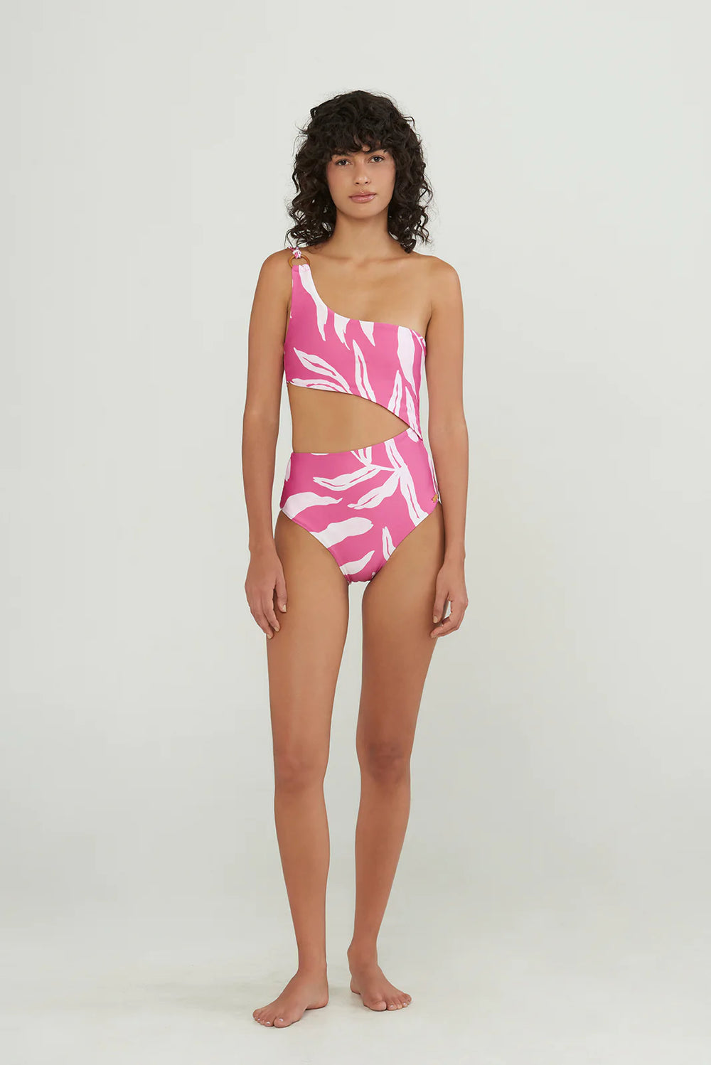 Pink Side Cut Out One Shoulder One Piece 