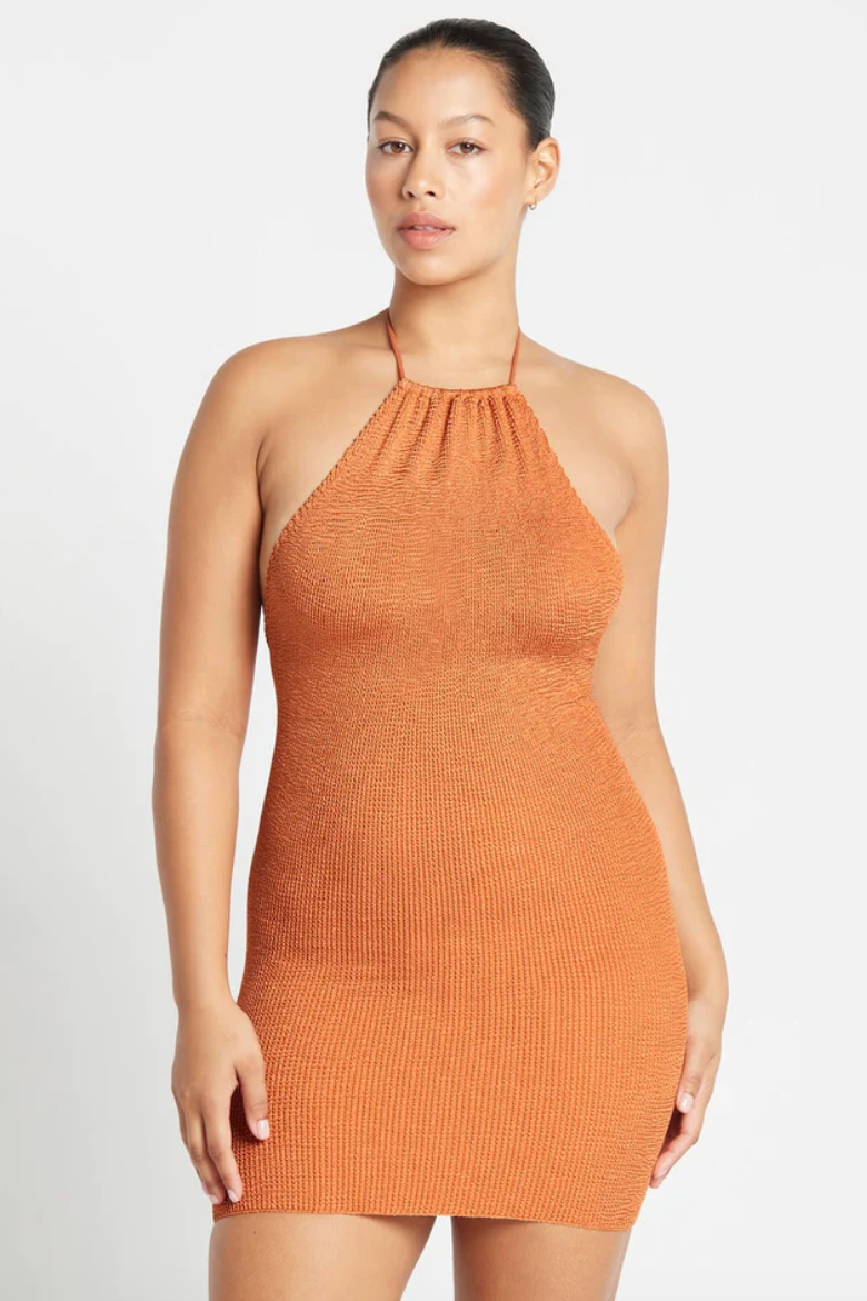 Burnt Orange Halter Dress