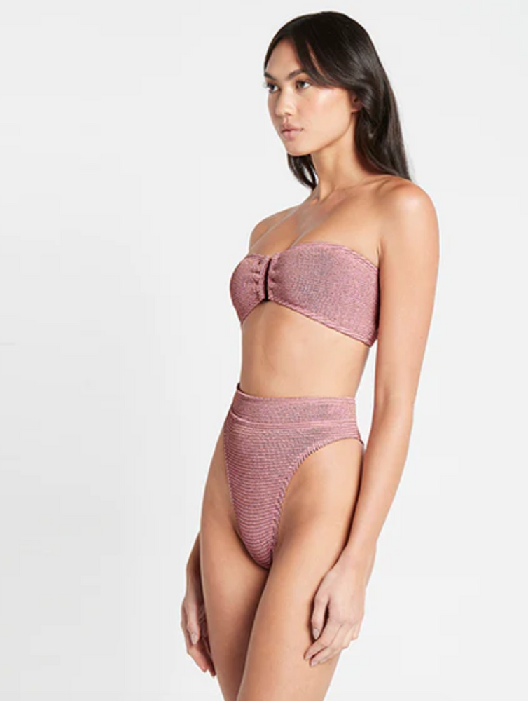 Lurex Detail Wire Front Strapless Bandeau Bikini Top – Xandra Swimwear