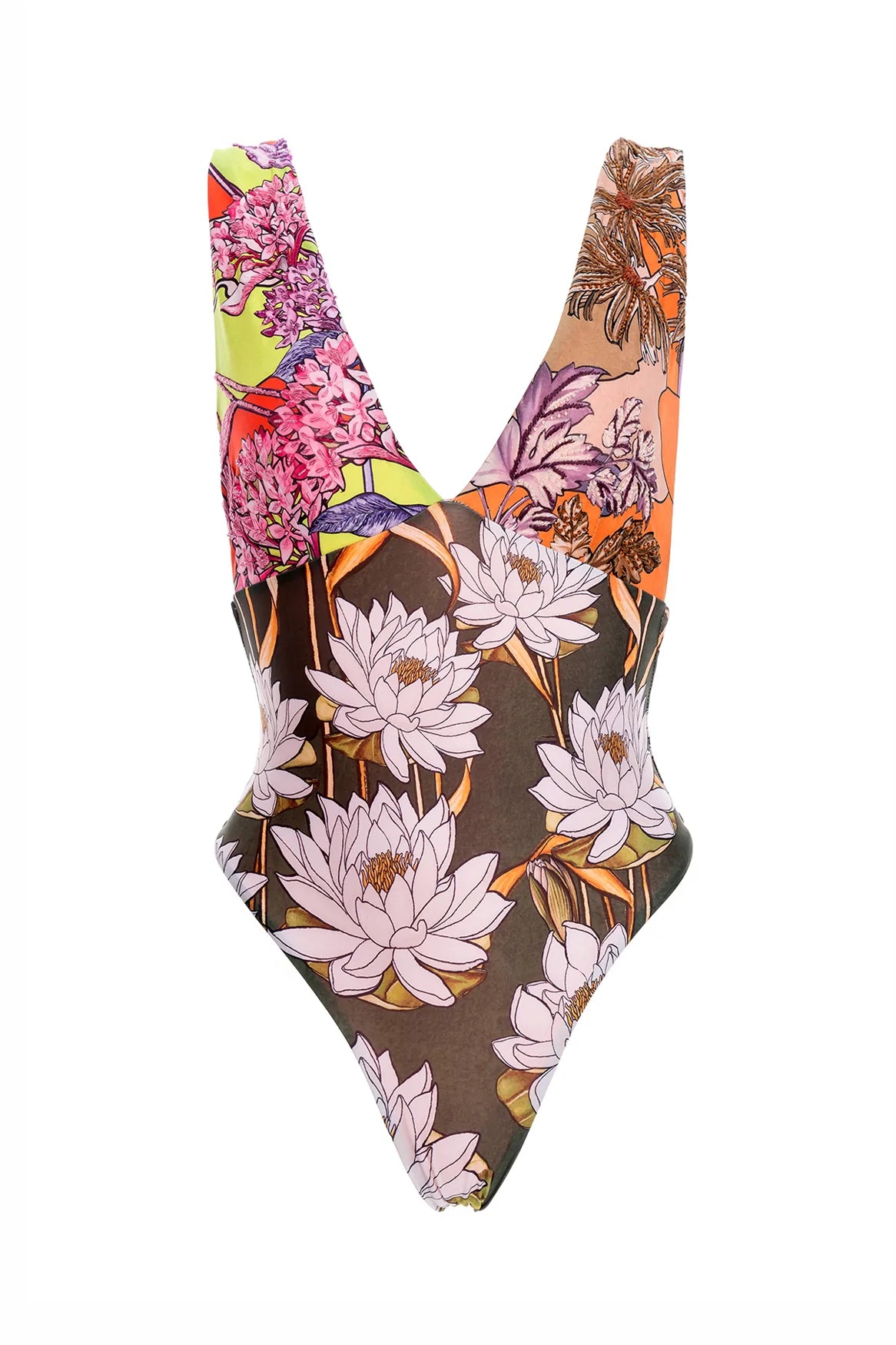 
                  
                    Multicolor Floral Print Plunging One Piece
                  
                