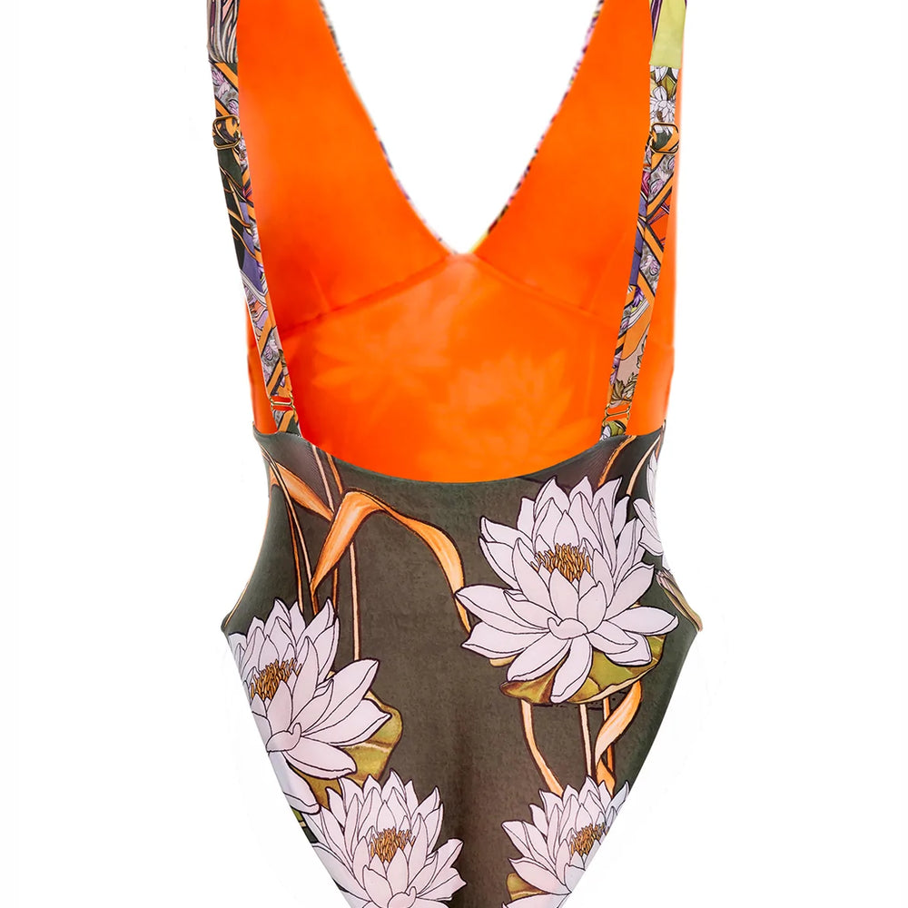 
                  
                    Multicolor Floral Print Plunging One Piece
                  
                