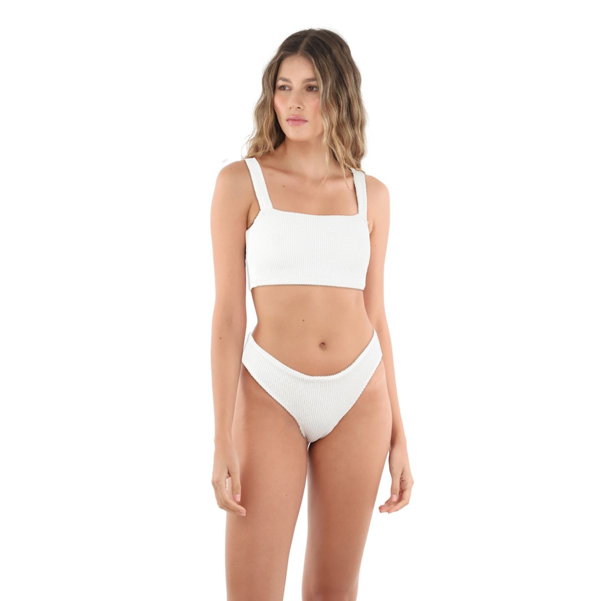 White Textured Two Way Bikini Top