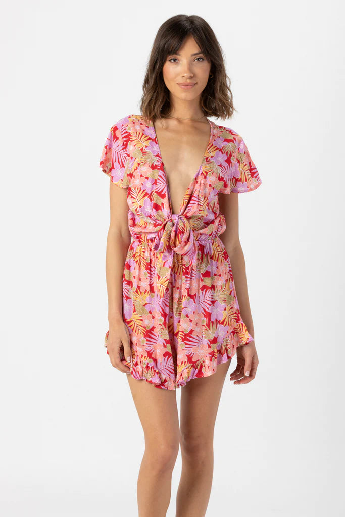 
                  
                    Red Floral Print Plunging Romper
                  
                