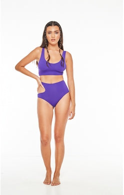 Sporty Purple Scoop Neck Bikini Top 