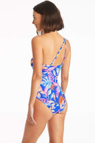 Bright Tropical Print One Shoulder One Piece 