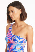 Bright Tropical Print One Shoulder One Piece 
