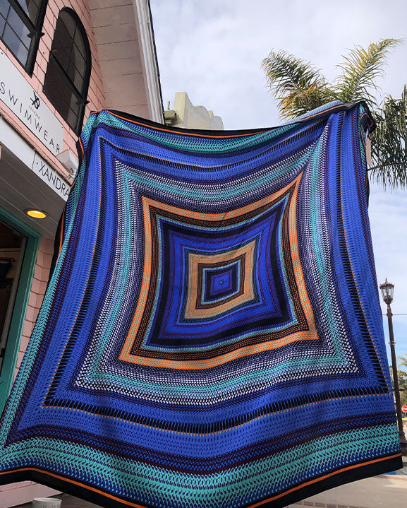 pure silk sarong with blue and orange square design