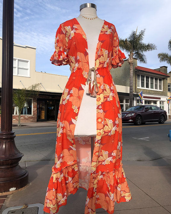 orange floral print swimsuit coverup