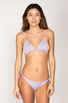 lavender tie side bikini bottoms with matching triangle bikini top 