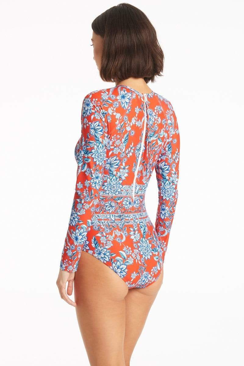 
                  
                    Long Sleeved Floral Print One Piece
                  
                