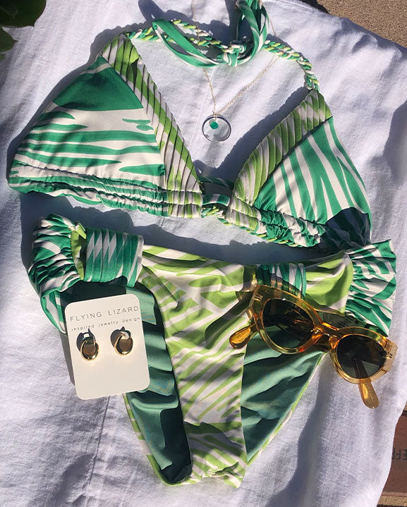 
                  
                    abstract green leaf print triangle top and matching bottoms 
                  
                