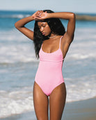 Pink Ribbed Open Back One Piece