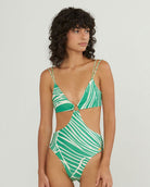 green leaf print monokini with ring detail