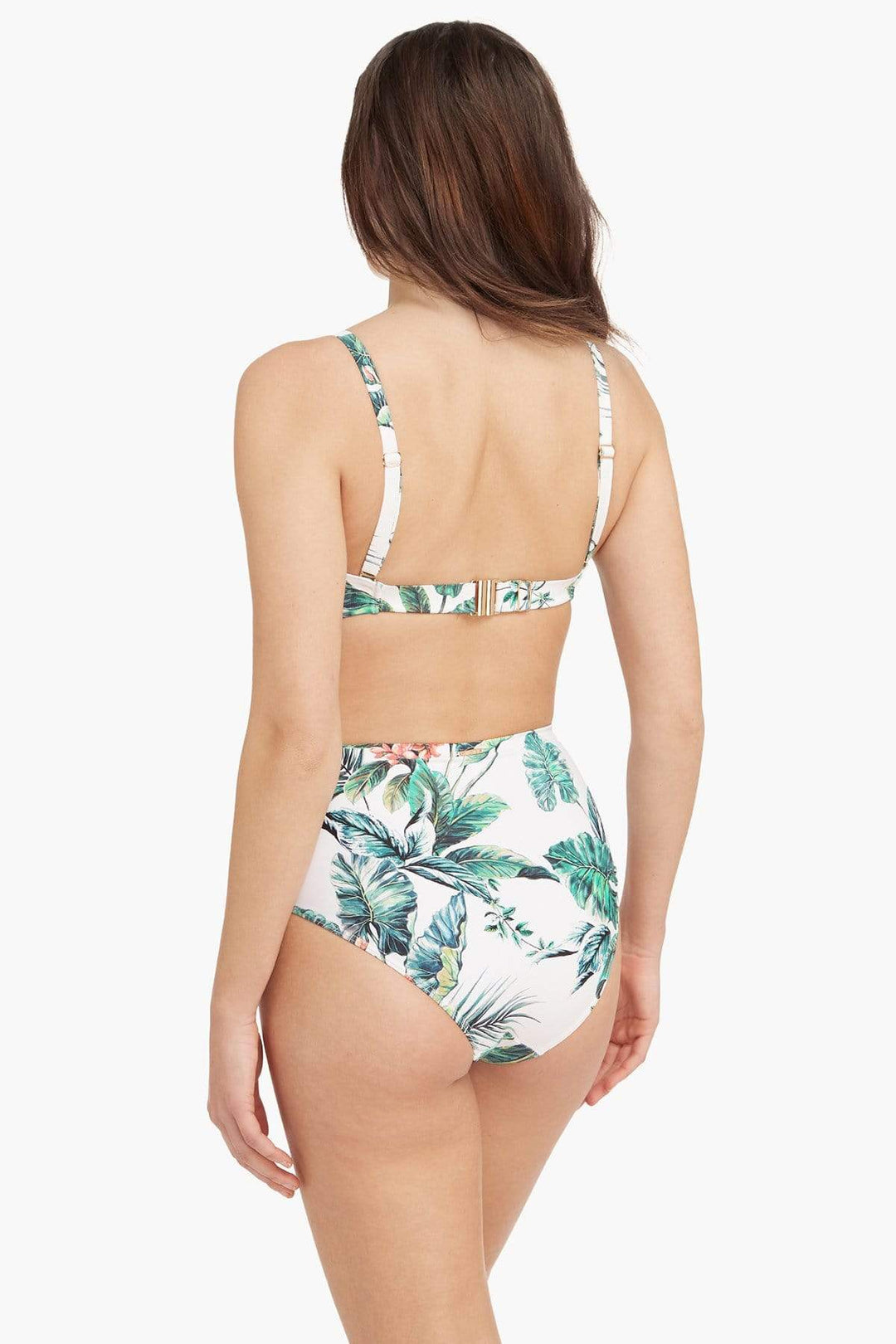 White Tropical Print High Waist Bikini Bottom