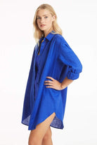 Oversized Cobalt Blue Linen Cover Up 